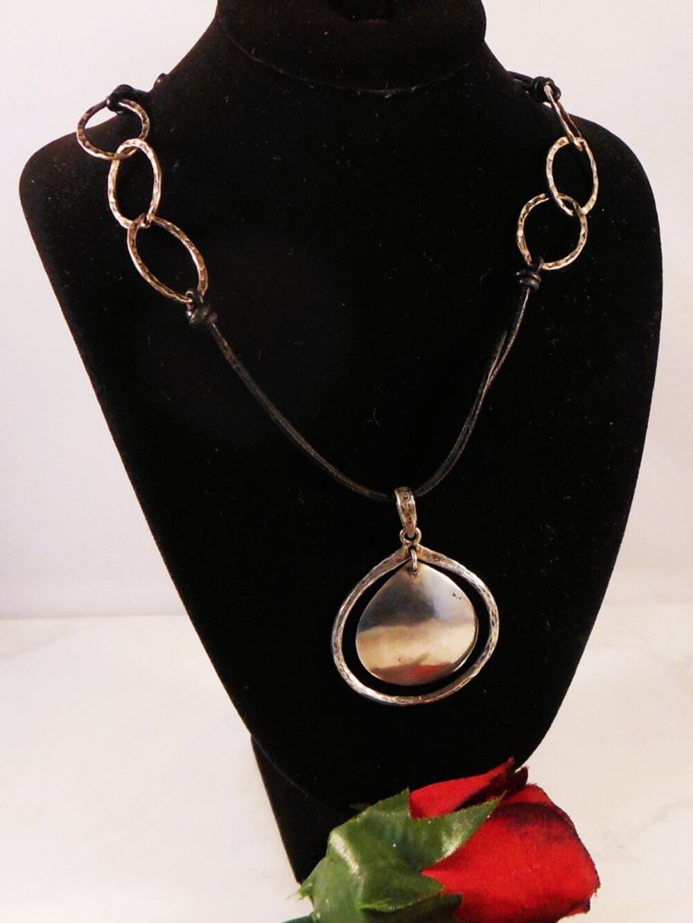 Retired Silpada Sterling Silver Teardrop Pendant on Black Leather Cords N1440